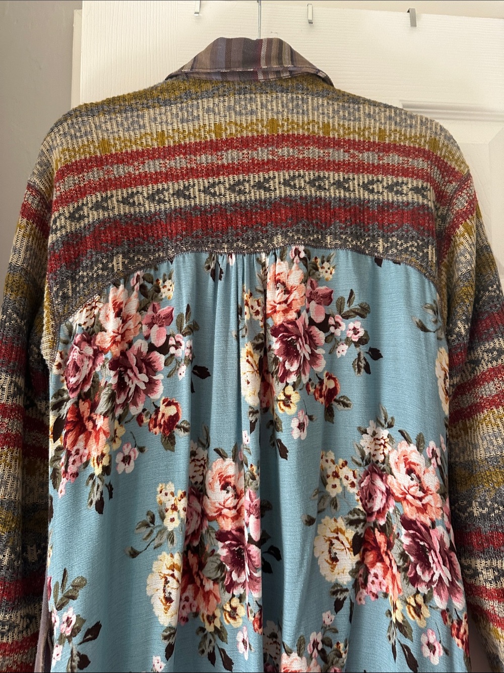 Boho Floral-Panel Maxi Dress in Blue and Multicolor - Picture 8 of 9
